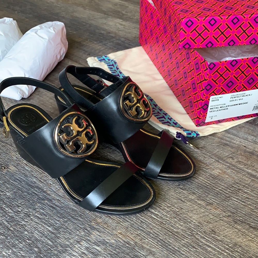 The Miller Metal-Logo Wedge Sandal in Black